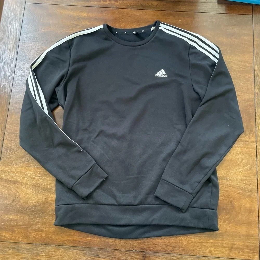 Adidas Essentials 3-Stripes Crew Sweatshirt Mens L Green Black LS Pullover